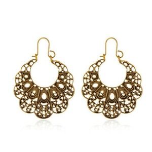 New Boho Gold Tone Carved Lotus Flower Earrings